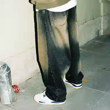 MIND ERROR Vintage Washed Embroidered Straight Jeans