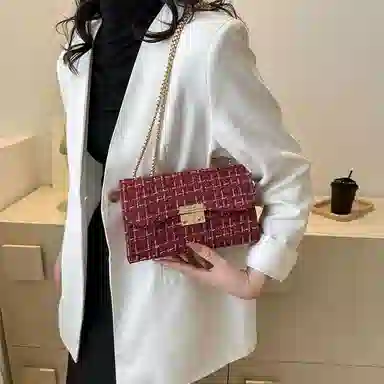 Miss Angel Plaid Chain Crossbody Bag