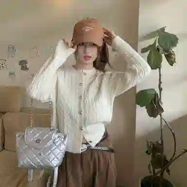 桴生 韩系圆领小香风软糯刺绣单排扣麻花设计感休闲显瘦长袖开衫外套针织衫 女款