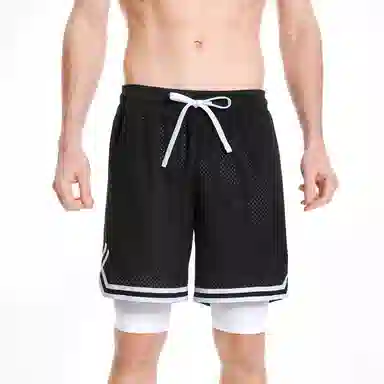 特色玫瑰蛇纹拼花透气速干凉感宽松篮球训练五分假两件裤运动短裤 男女同款