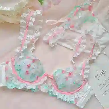 Xiudai Romantic Floral Soft Wire Bra Set White