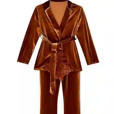 秀黛 秋冬款女丝绒蕾丝家居服两件套睡衣套装 女款