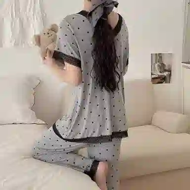 秀黛 带胸垫蕾丝纯欲休闲睡衣套装 女款