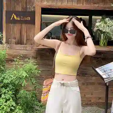 秀黛 纯色带胸垫后背镂空美背修身吊带 女款