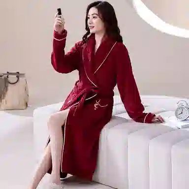 秀黛 刺绣长款家居服可外穿保暖睡袍 女款