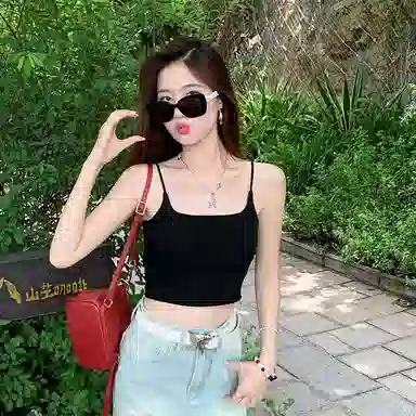 秀黛 纯色带胸垫后背镂空美背修身吊带 女款