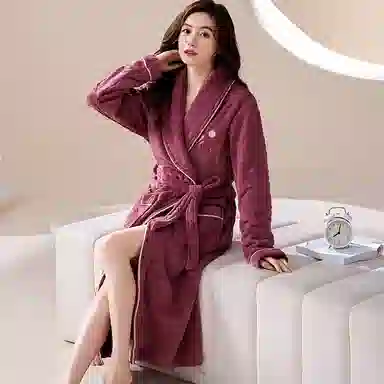 秀黛 刺绣长款家居服可外穿保暖睡袍 女款