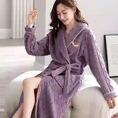 秀黛 刺绣长款家居服可外穿保暖睡袍 女款