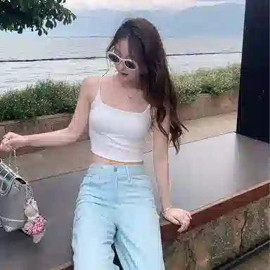 秀黛 纯色带胸垫后背镂空美背修身吊带 女款