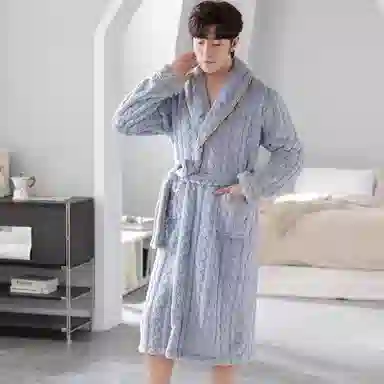 秀黛 翻领简约舒适休闲长袖睡袍 男款