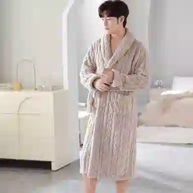 秀黛 翻领简约舒适休闲长袖睡袍 男款