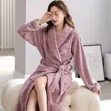 秀黛 刺绣长款家居服可外穿保暖睡袍 女款