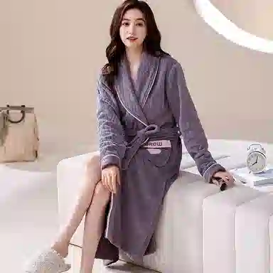 秀黛 刺绣长款家居服可外穿保暖睡袍 女款