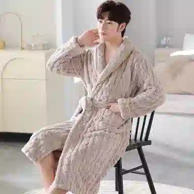 秀黛 翻领简约舒适休闲长袖睡袍 男款