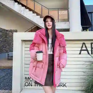 鸭鸭 撞色宽松休闲面包服羽绒服 女款