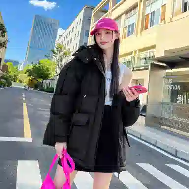 鸭鸭 撞色宽松休闲面包服羽绒服 女款