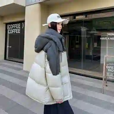 鸭鸭 撞色宽松休闲面包服羽绒服 女款