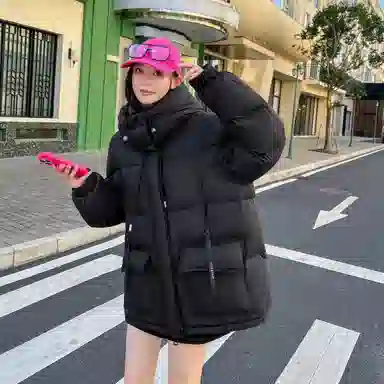 鸭鸭 撞色宽松休闲面包服羽绒服 女款