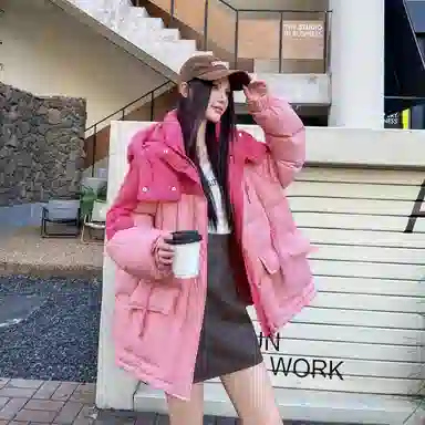 鸭鸭 撞色宽松休闲面包服羽绒服 女款
