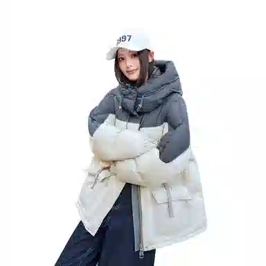 鸭鸭 撞色宽松休闲面包服羽绒服 女款