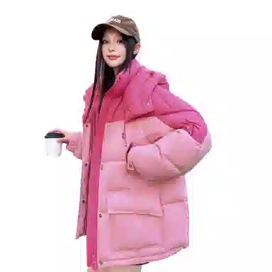 鸭鸭 撞色宽松休闲面包服羽绒服 女款