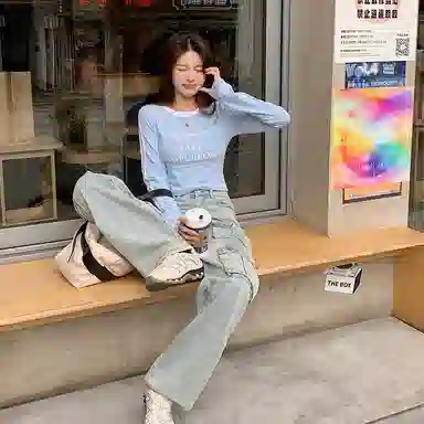 JUFU Retro Cargo Wide Leg Jeans