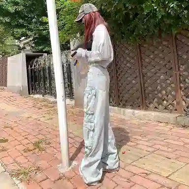 JUFU Retro Cargo Wide Leg Jeans