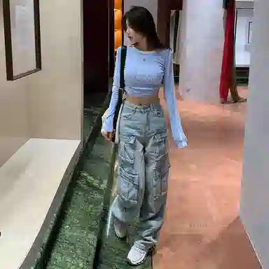 JUFU Retro Cargo Wide Leg Jeans