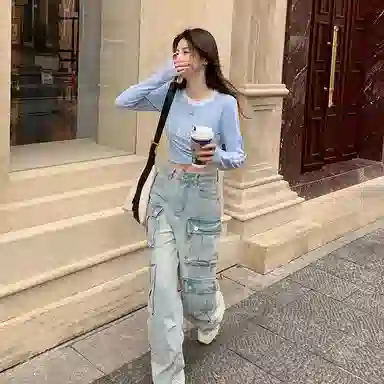 JUFU Retro Cargo Wide Leg Jeans