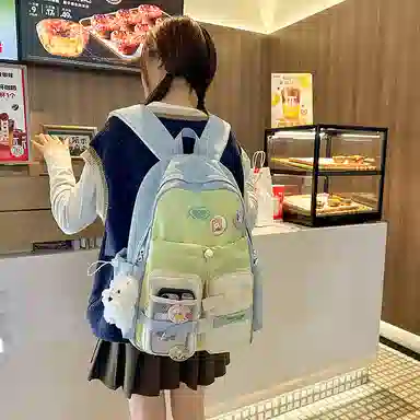 揽月 简约撞色可爱校园通勤 尼龙 双肩包 女款 多色