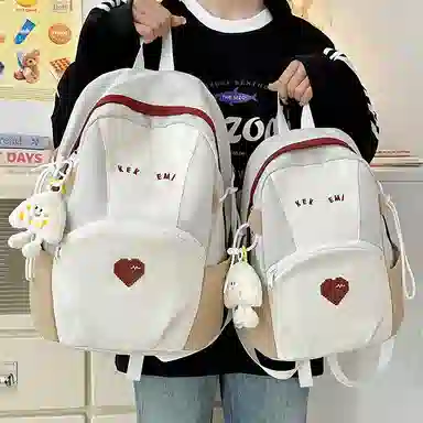 揽月 可爱撞色轻便百搭学生上课通勤 尼龙 背包书包双肩包 男女同款情侣款 粉色/蓝色/卡其色