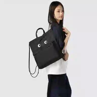 揽月 小众个性潮流简约百搭通勤 尼龙 背包双肩手提包 常规 男女同款情侣款 黑色