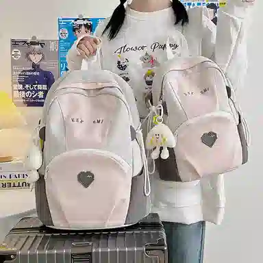 揽月 可爱撞色轻便百搭学生上课通勤 尼龙 背包书包双肩包 男女同款情侣款 粉色/蓝色/卡其色