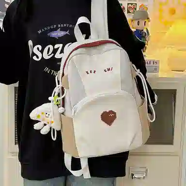 揽月 可爱撞色轻便百搭学生上课通勤 尼龙 背包书包双肩包 男女同款情侣款 粉色/蓝色/卡其色