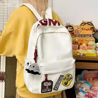 揽月 美式涂鸦大容量出游初高中大学生百搭通勤 尼龙 书包双肩包 大号 男女同款情侣款 白色/黑色/红色/灰色/卡其色