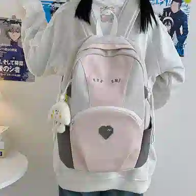 揽月 可爱撞色轻便百搭学生上课通勤 尼龙 背包书包双肩包 男女同款情侣款 粉色/蓝色/卡其色