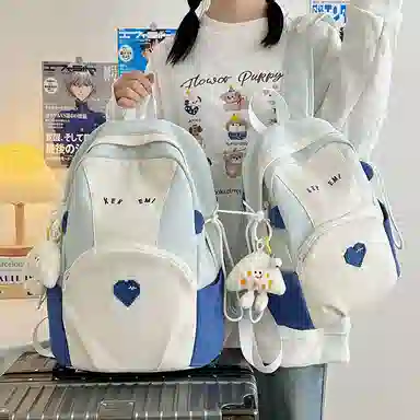 揽月 可爱撞色轻便百搭学生上课通勤 尼龙 背包书包双肩包 男女同款情侣款 粉色/蓝色/卡其色