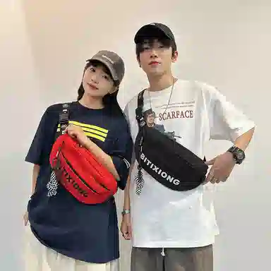 揽月 日系工装简约休闲纯色上课通勤百搭 尼龙 腰包 常规 男女同款情侣款 黑色/白色/红色/桔色