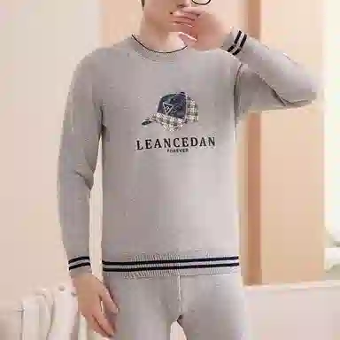 兰缪 加绒加厚青少年纯棉螺纹圆领家居服卫衣个性卡通涂鸦无骨拼接设计不易褪色防刮耐磨蓄热锁温抗寒舒适透气可外穿保暖套装 男款