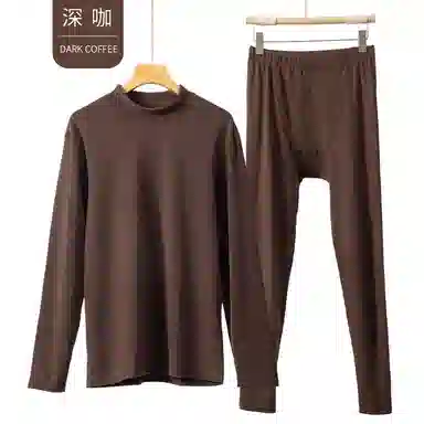 兰缪 双面磨毛德绒中领内衣黑科技阳离子防风护颈高弹亲肤柔软舒适锁温蓄热抑菌透气无痕基础打底保暖套装 男款