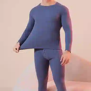 兰缪 秋冬绵羊毛蚕丝长款圆领内衣防冻羽毛绒秋衣秋裤柔软贴身锁温蓄暖舒适透气基础打底保暖套装 男款