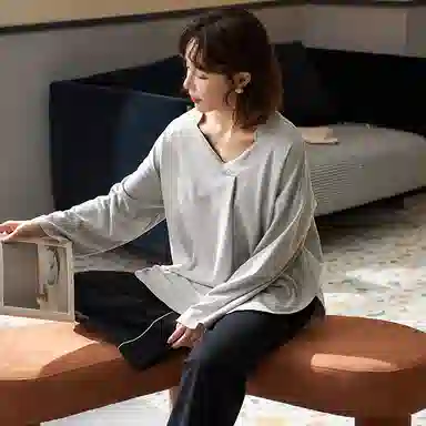 兰缪 韩系潮流时尚气质简约长袖个性休闲舒适透气长裤睡衣套装 女款 图片色