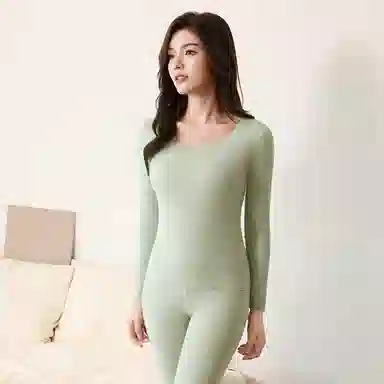 兰缪 都市高级感双面磨绒高弹感裸感无痕山茶系列优雅防寒舒适透气秋衣秋裤打底内衣保暖套装 女款