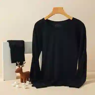 兰缪 桑蚕丝蛋白发热丝圆领长袖长裤百搭舒适提臀设计美体高弹亲肤柔软贴身打底恒温蓄暖吸湿透气保暖套装 女款