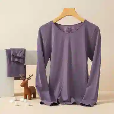 兰缪 桑蚕丝蛋白发热丝圆领长袖长裤百搭舒适提臀设计美体高弹亲肤柔软贴身打底恒温蓄暖吸湿透气保暖套装 女款