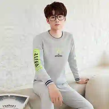 兰缪 加绒加厚青少年纯棉螺纹圆领家居服卫衣个性卡通涂鸦无骨拼接设计不易褪色防刮耐磨蓄热锁温抗寒舒适透气可外穿保暖套装 男款