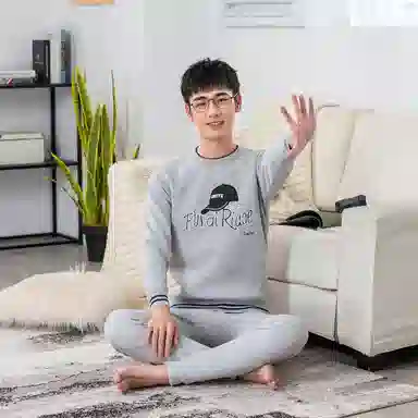 兰缪 加绒加厚青少年纯棉螺纹圆领家居服卫衣个性卡通涂鸦无骨拼接设计不易褪色防刮耐磨蓄热锁温抗寒舒适透气可外穿保暖套装 男款