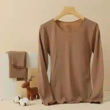 兰缪 桑蚕丝蛋白发热丝圆领长袖长裤百搭舒适提臀设计美体高弹亲肤柔软贴身打底恒温蓄暖吸湿透气保暖套装 女款