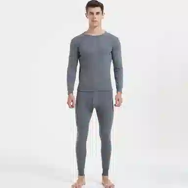 兰缪 韩式绅士简约棉质高弹力舒适贴身透气百搭打底秋衣秋裤家居服睡衣保暖套装 男款