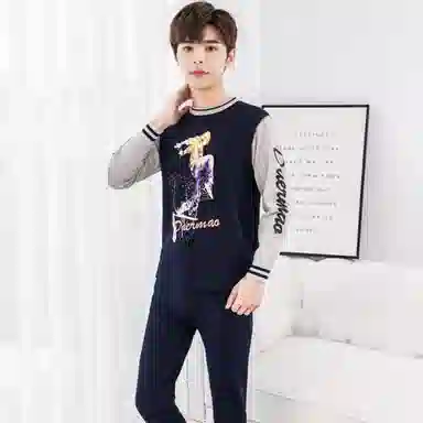 兰缪 青少年加绒加厚个性涂鸦设计圆领套头不易褪色防刮耐磨不起球抗寒蓄热锁温透气舒适保暖套装 男款